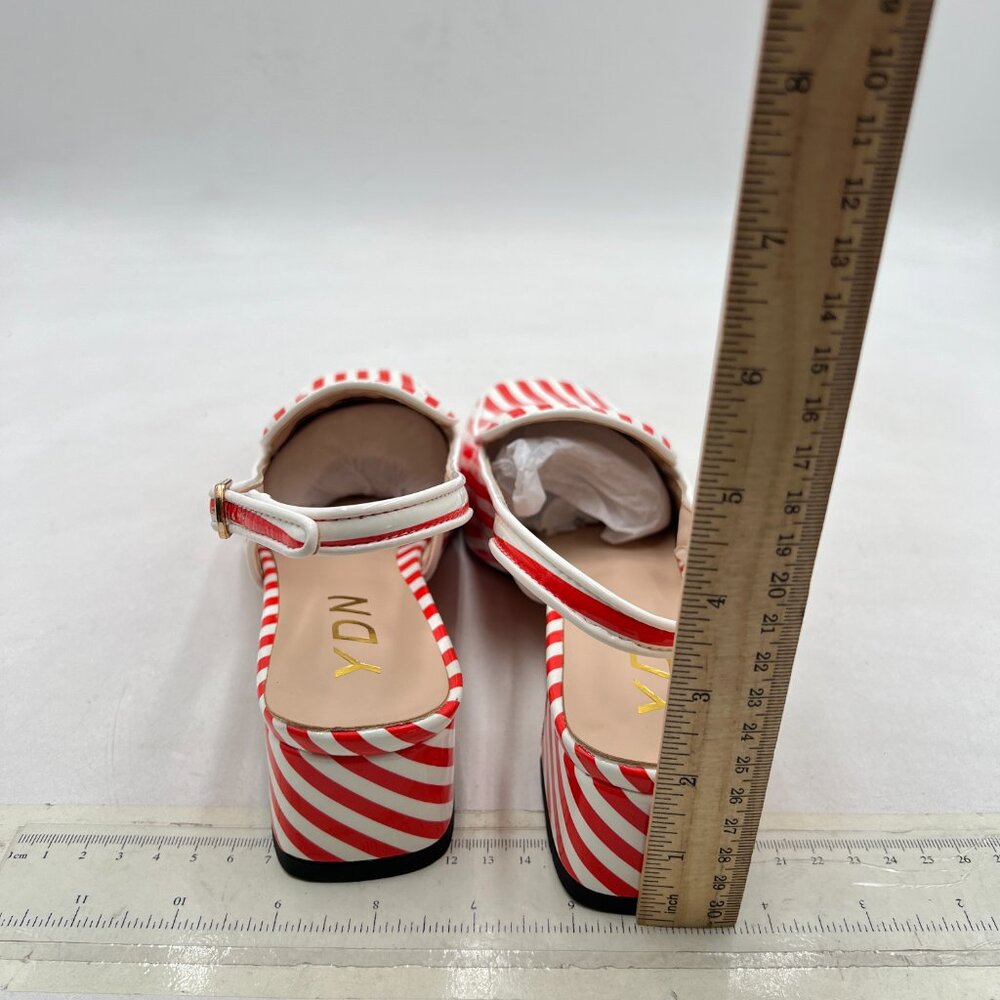Ydn Red Stripe Square Toe Block Low Heels Slingba… - image 5